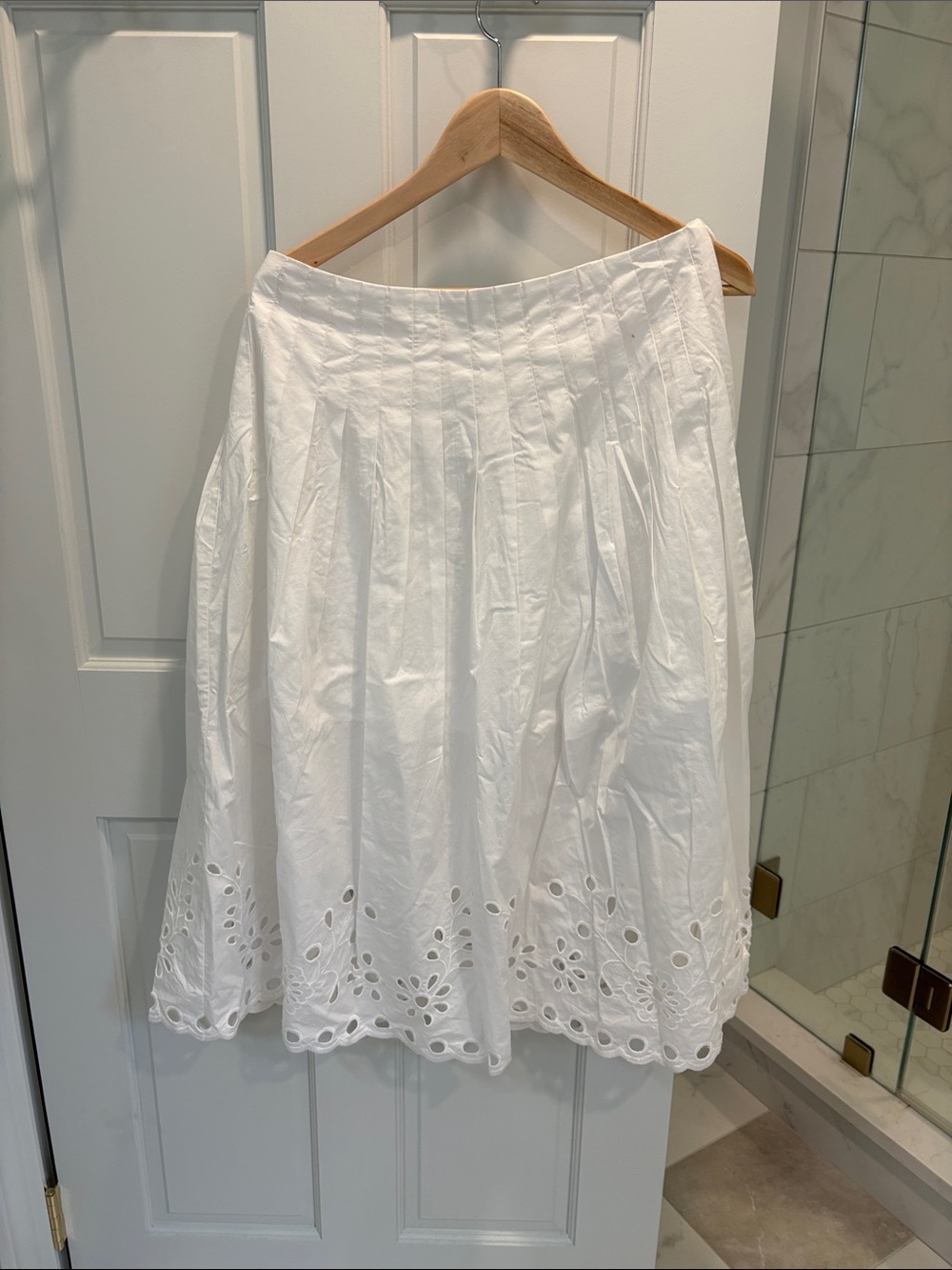 J. Crew White Eyelet Midi Skirt with Embroidered Hem